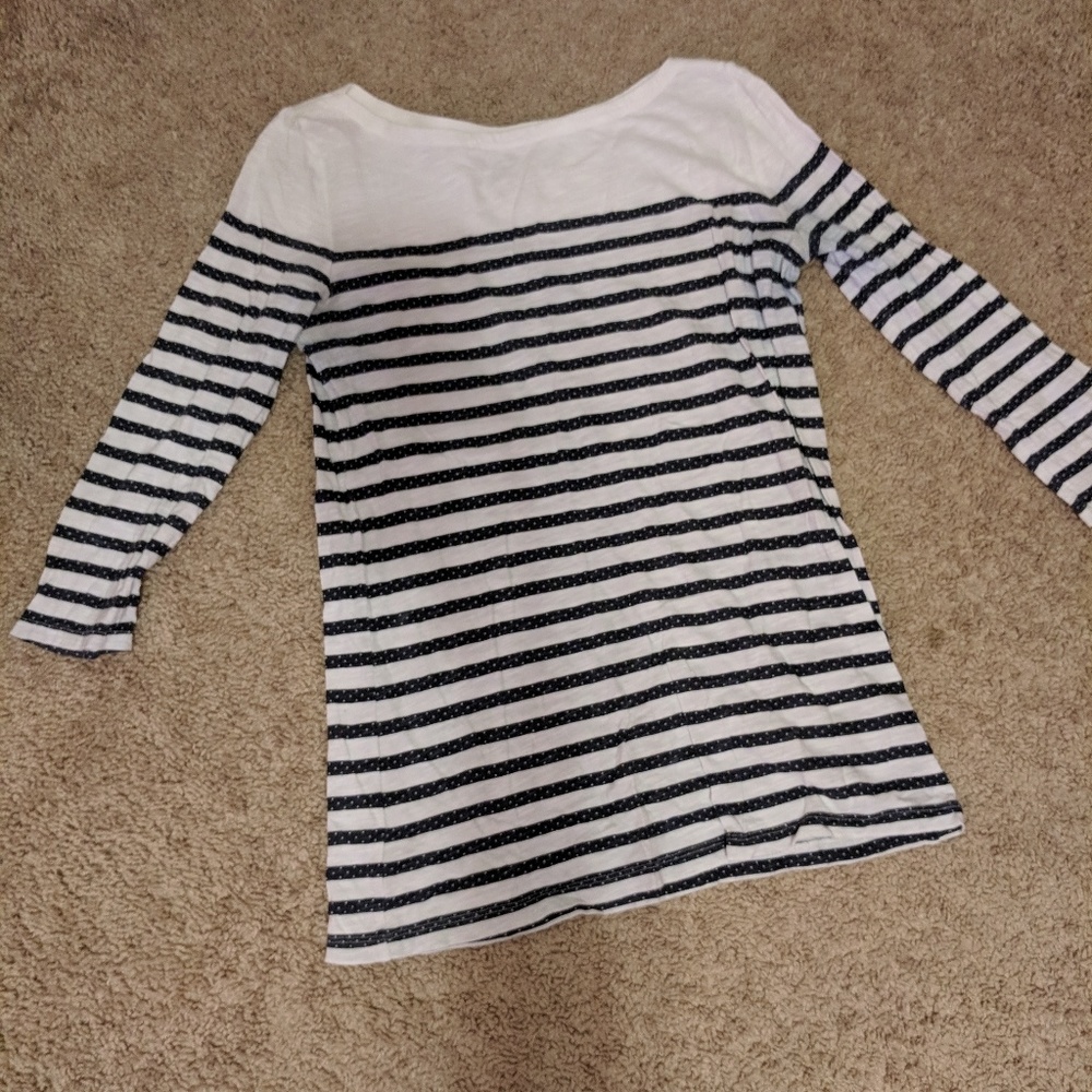 Loft White & Navy Stripe 3/4 Sleeve Tee
